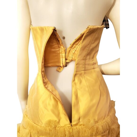 Badgley Mischka 4 Strapless Tulle Mini Dress Yellow Formal Prom Event Designer - Picture 8 of 14
